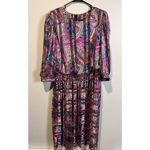 Vintage Early 90's Damon Dress Size 14W Petite Vibrant Paisley USA Made Union